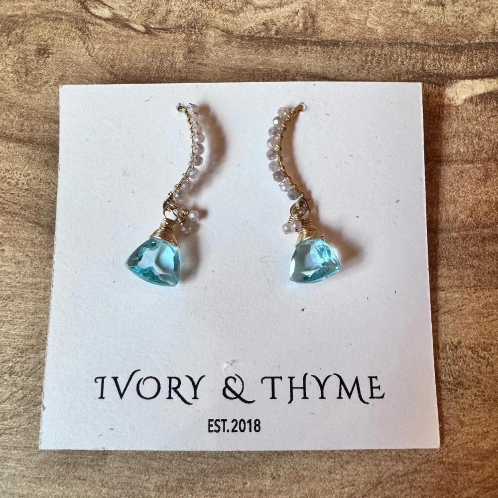 Ivory & Thyme Earrings Auqamarine Gold Wire wrapped Fairycore Quartz Earrings
